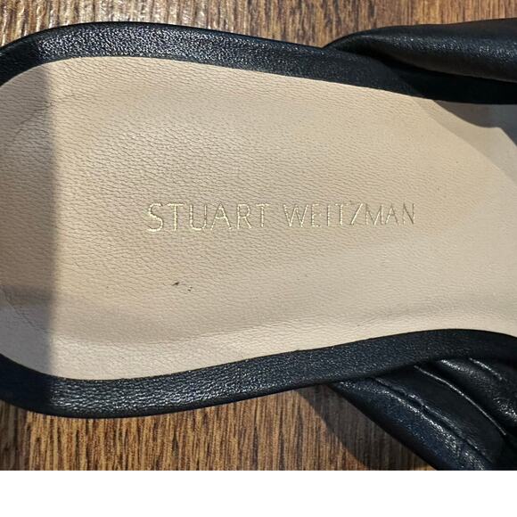Stuart Weitzman Women's Crossover Leather Slide Black Size 7 NWOB Lux Footwear - Picture 10 of 10